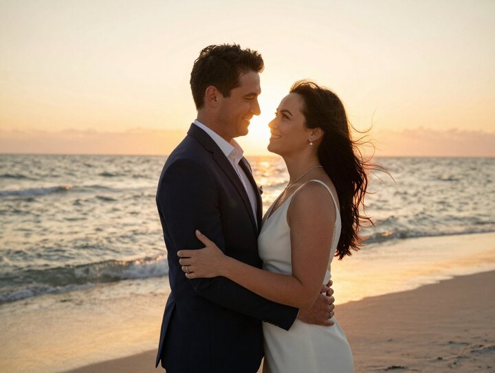 A couple sharing a quiet moment in soft coastal light