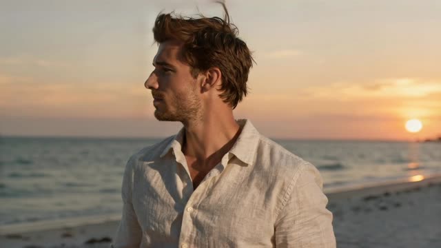 A relaxed portrait at the beach near sunset