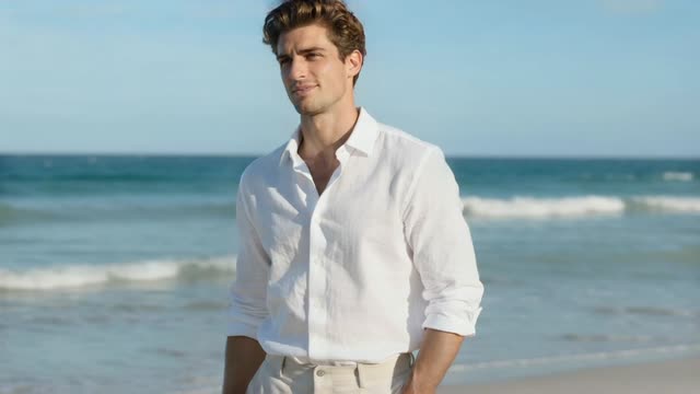 A coastal portrait of a man walking beside the water